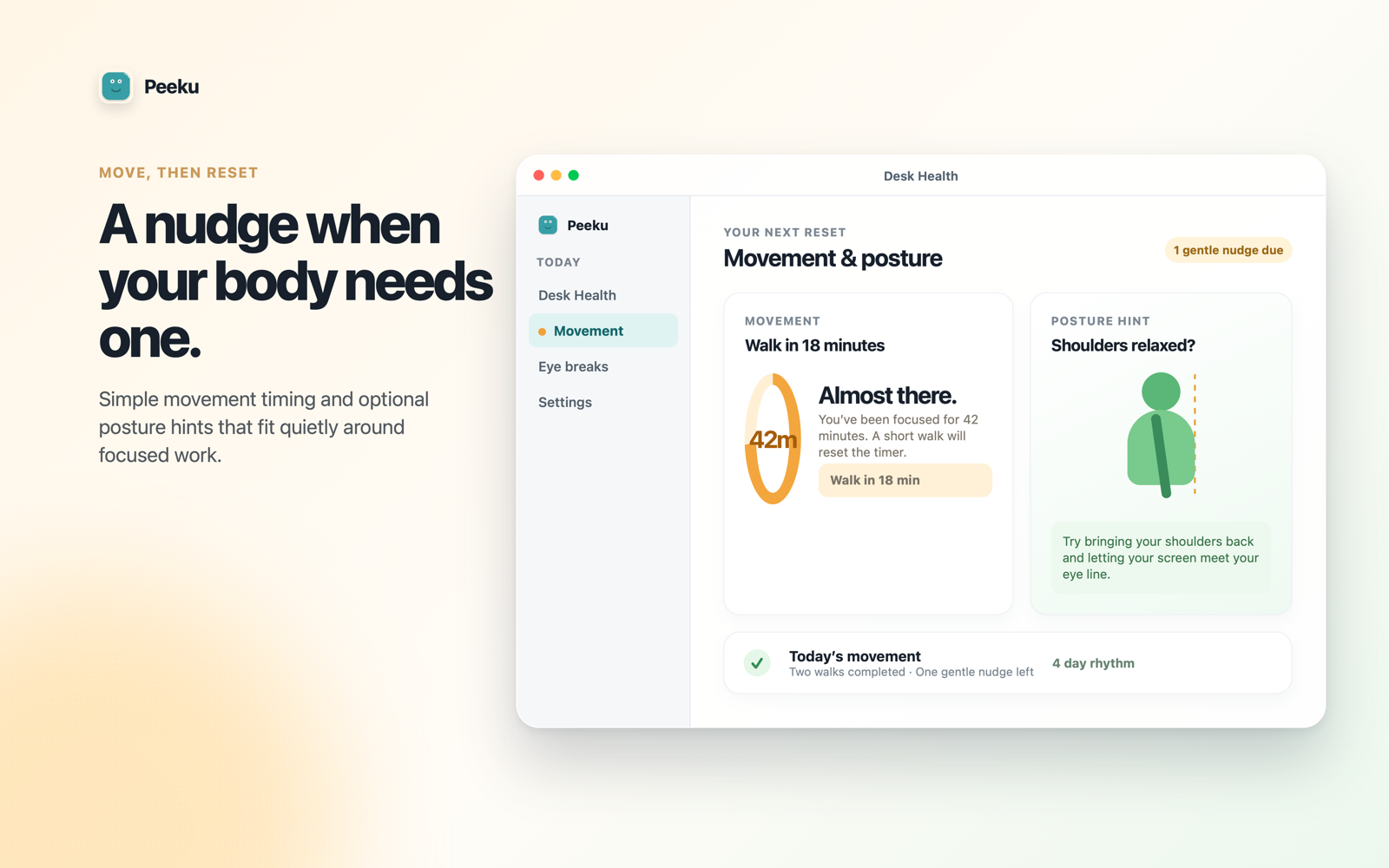 Peeku movement and posture coaching on Mac