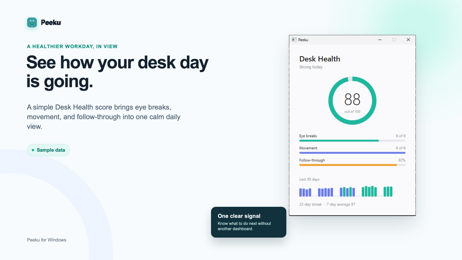 Peeku Desk Health score on Windows