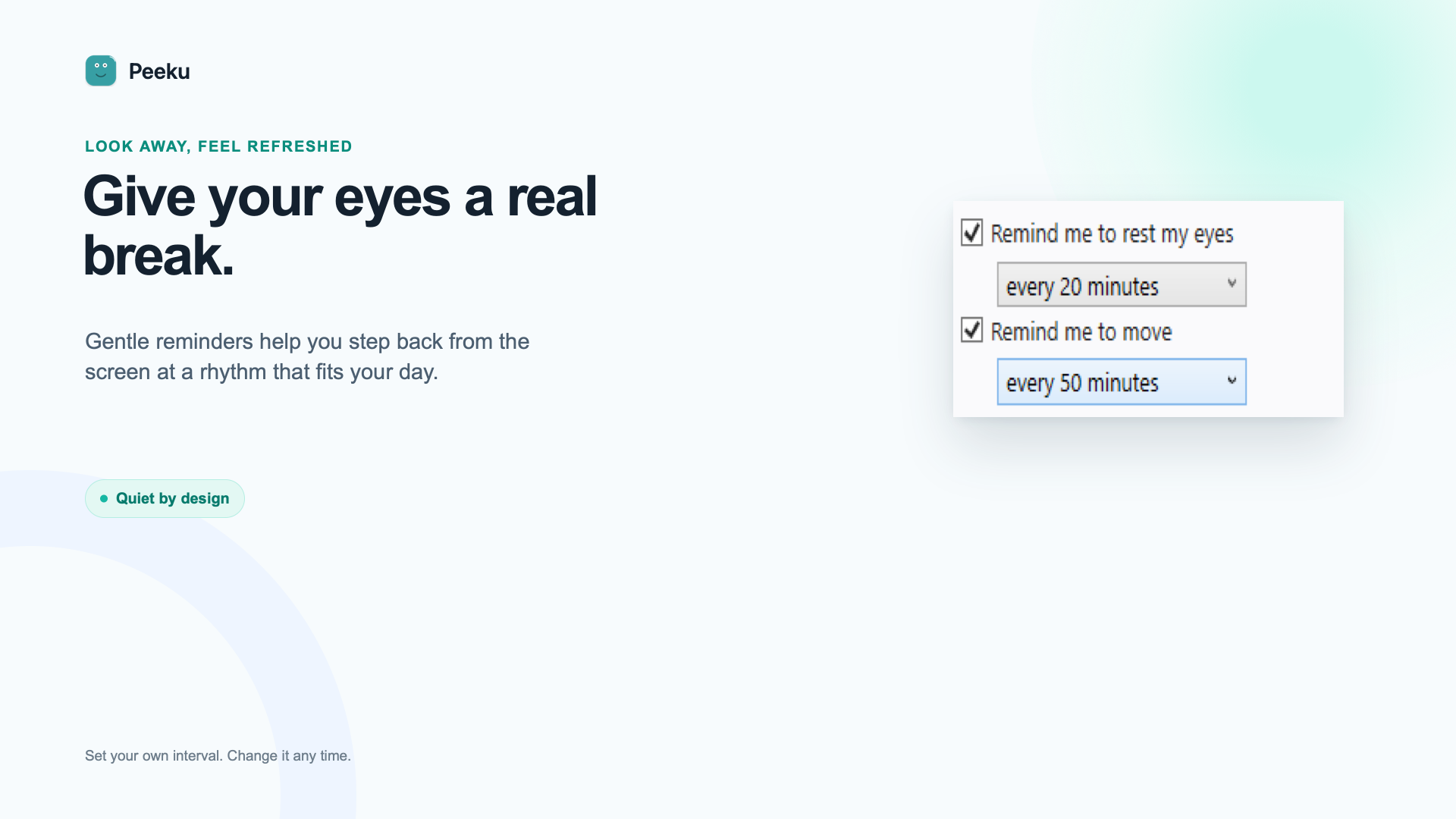Peeku eye-rest reminder settings on Windows