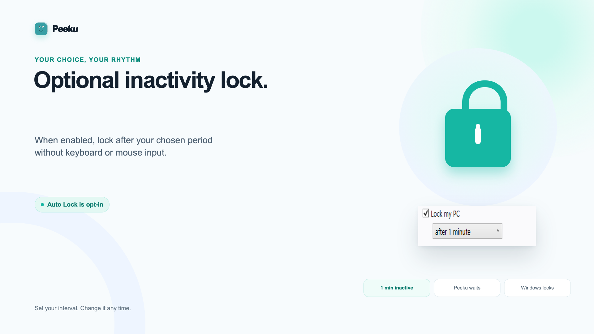 Peeku optional inactivity locking settings on Windows